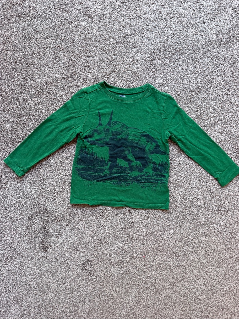 Old Navy Green Long-Sleeve Tee with Dark Dinosaur Print